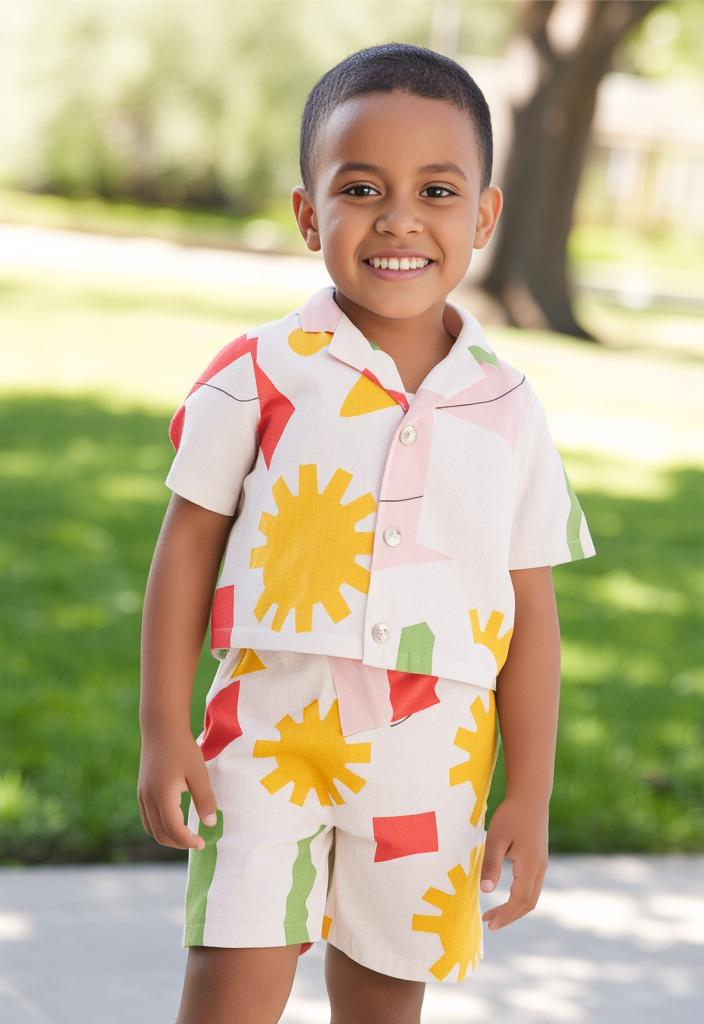 Boys Multi color Two Piece Summer Set