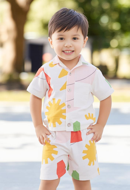 Boys Multi color Two Piece Summer Set